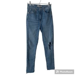 Levi's Mile High Super Skinny Jeans Size 27 Light Medium Wash Distressed Knee